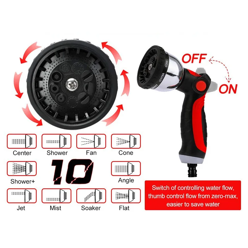 10 Functions Garden Water Hose Sprayer Gun Nozzle for Hand Washer