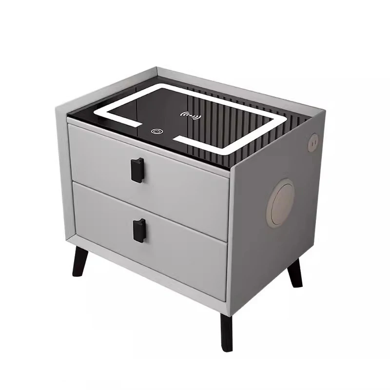 Factory direct sales smart bedside table with wireless induction charging with three-color lighting cabinet solid wood frame