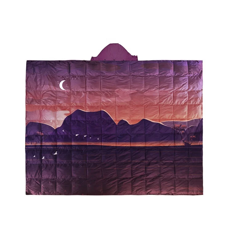 Custom Colorful Puffy Detachable Hooded Blanket Outdoor Picnic Camping Hiking Waterproof Portable Duck Down Blanket