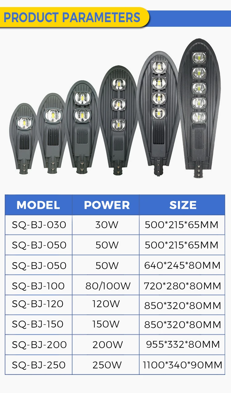 Cobra LED Streetlight 50W & 250W IP66 Rated Waterproof Aluminum Body with SMD Chip for Garden & Outdoor AC Road Lighting