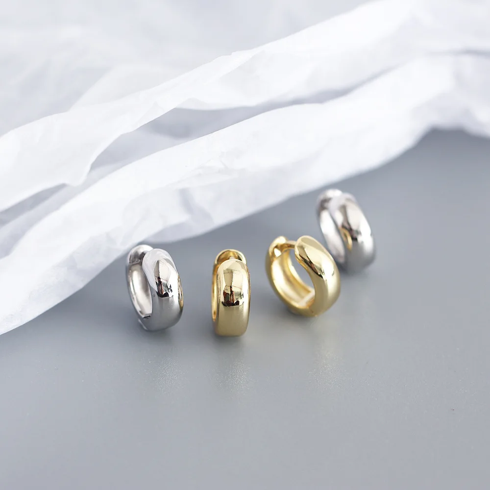 Rainbowking S925 sterling silver ins minimalist glossy round earrings versatile heavy texture earrings fine jewelry earrings