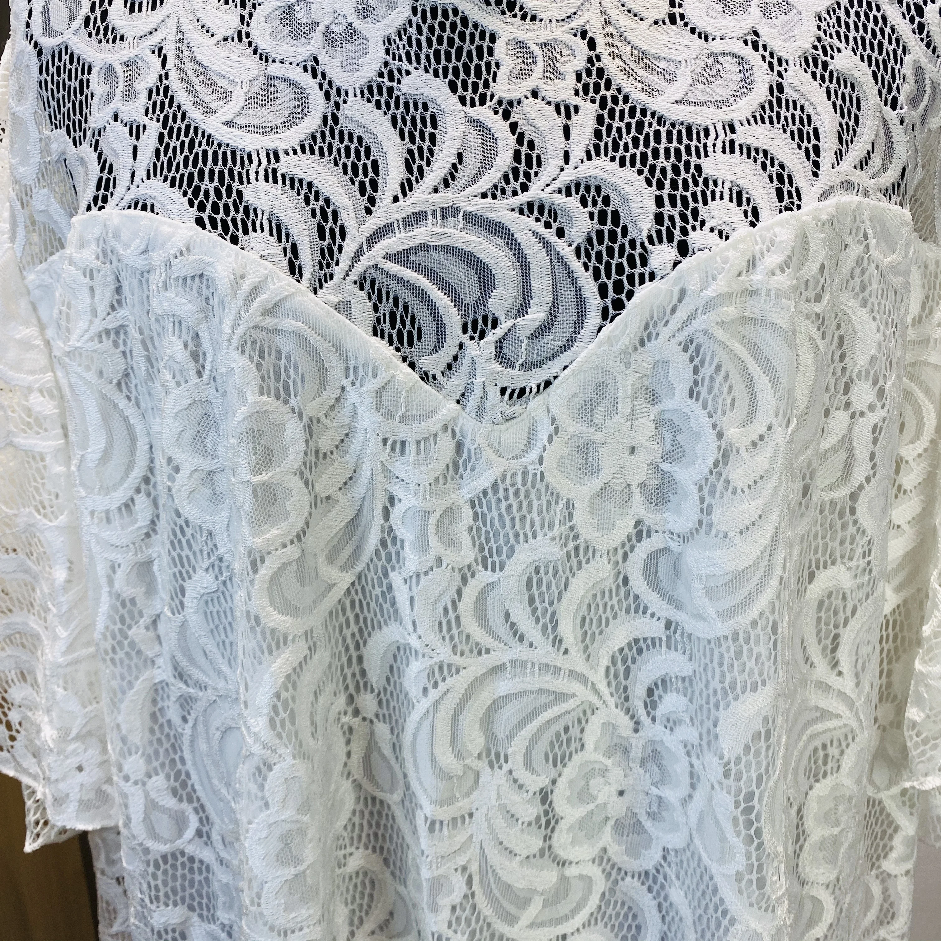 
Women Casual Flutter sleeve Flower Lace Plus size Blouse 