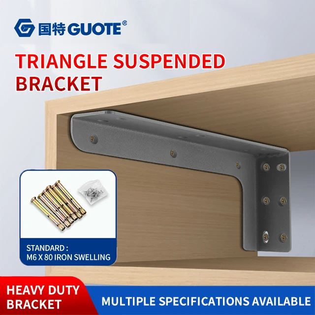 GUOTE Desk Bearing Concealed Type Bracket Accessories Metal Heavy Duty Wall Mounted Triangle Shelf Bracket