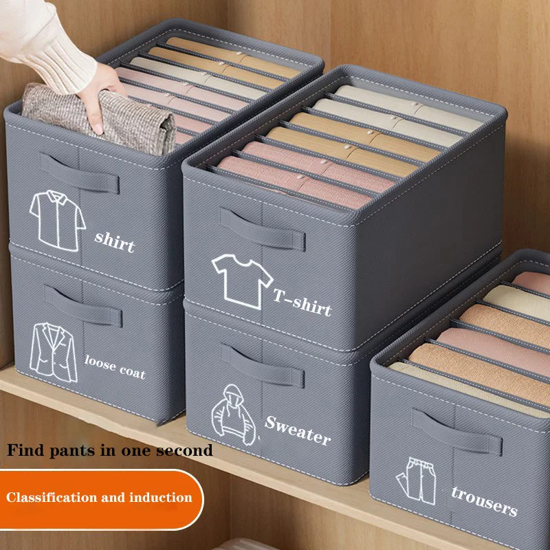 Multi-Functional Pants Storage Tool Home Clothes Organizing Box with Layered Divisions Can Support Hanging Closet Systems