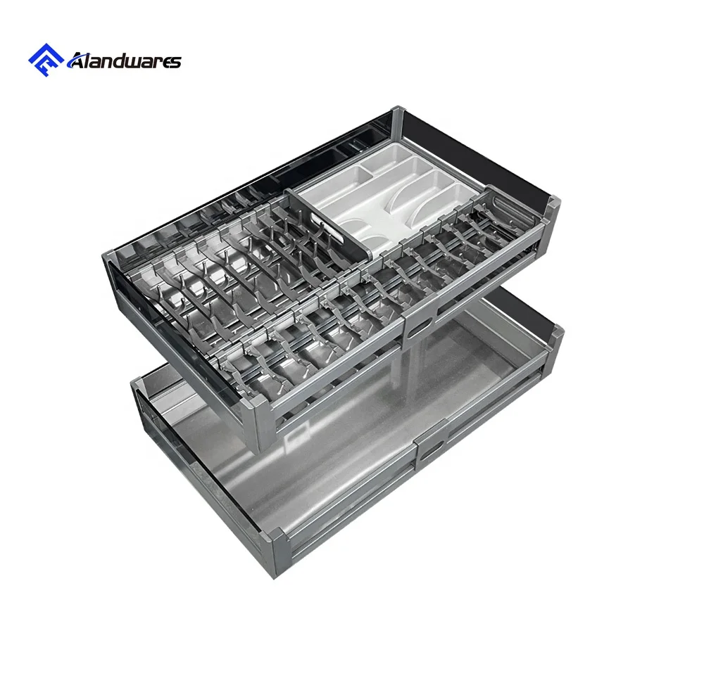 Kitchen Fitting Accessories Cabinets Adjustable Organizer Storage Rack Sliding Dish Drawer Corner Glass 4 Sides Pull Basket