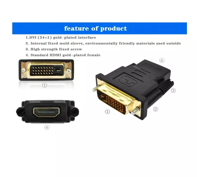  Поддержка 1080p с золотым покрытием DVI на HD MI конвертер адаптер DVI-D Dual Link 24 + 1 контактный разъем для HD15 Женский Для HDTV