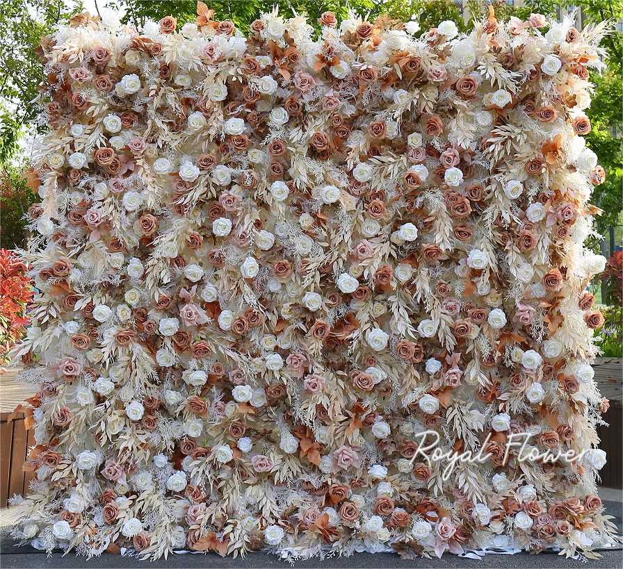 Wedding Home Decor Floral Background Mat Pink Silk Rose Flower Wall Backdrop Panel 3d Roll Up Cloth Artificial Flower Wall