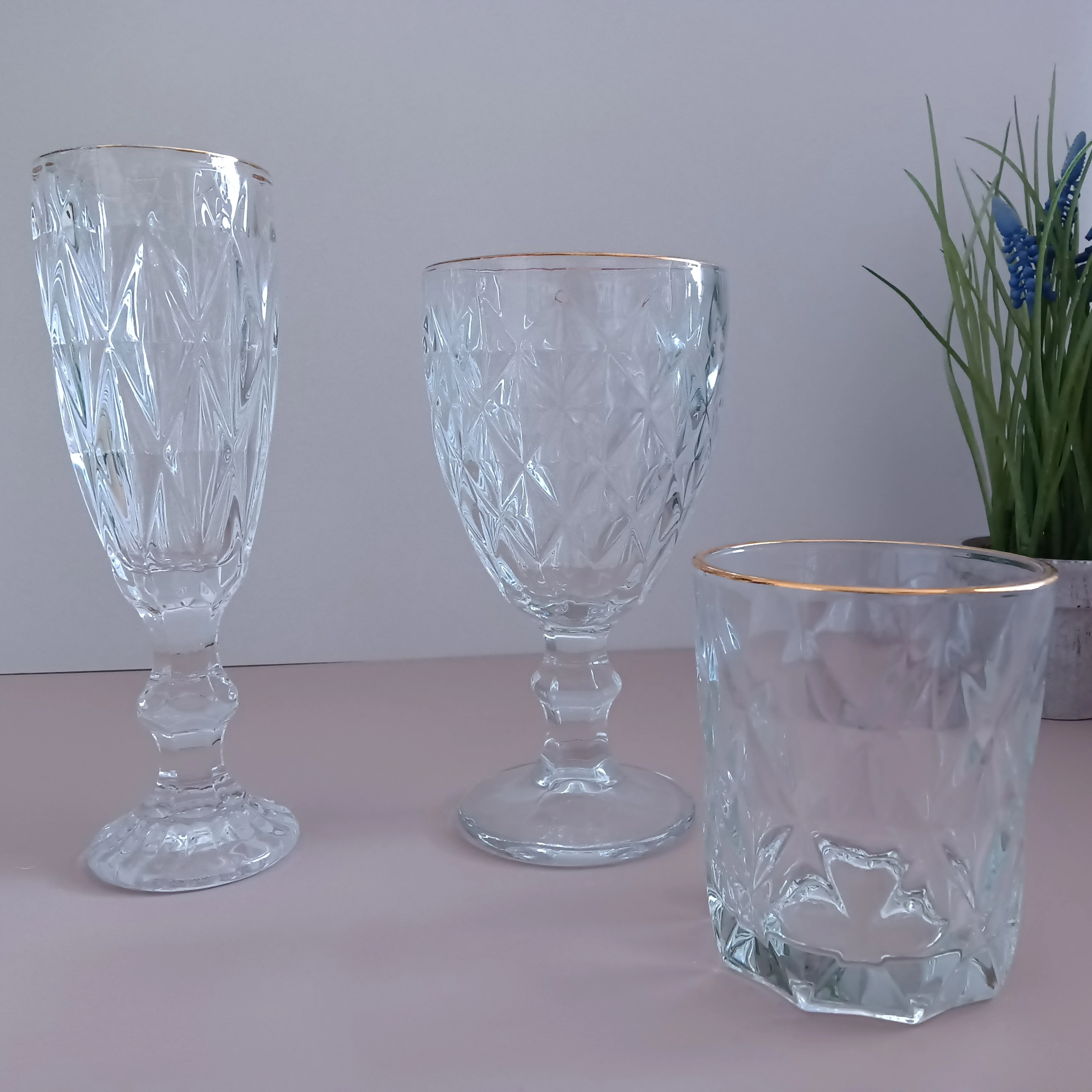 Custom Modern clear Water Golden Rim Diamond Beer Whiskey Tasting Glasses