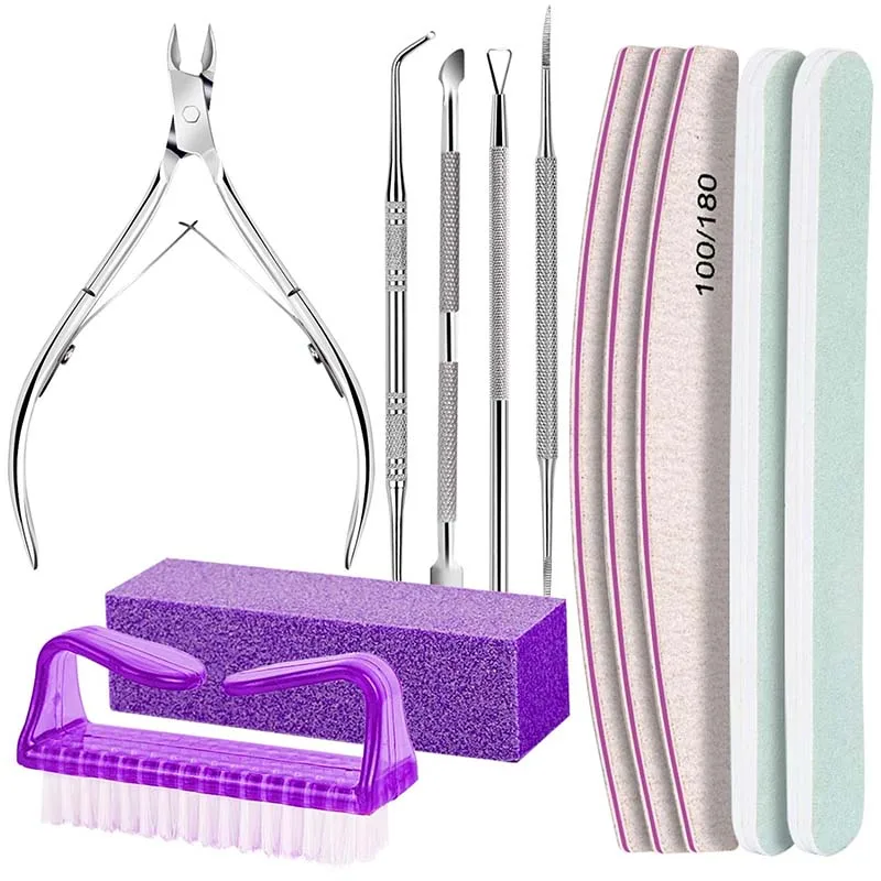 Manicure Pedicure Tools Kit Nail Files Buffer Brush Block Nail Cuticle Nippers Cuticle Peeler Nail Lifter for Ingrown Toenails