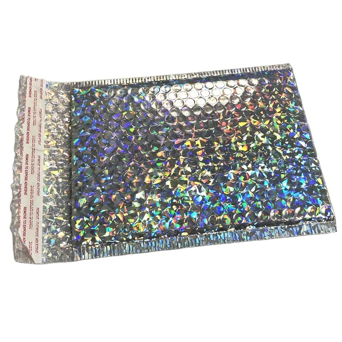
Rainbow Hologram pouch Holographic laser bubble bags with adhesive sealing for shipping 