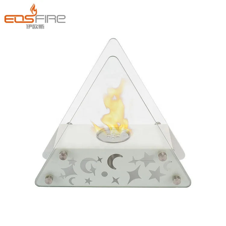 Decorative triangle glass surround tabletop bioethanol fireplace