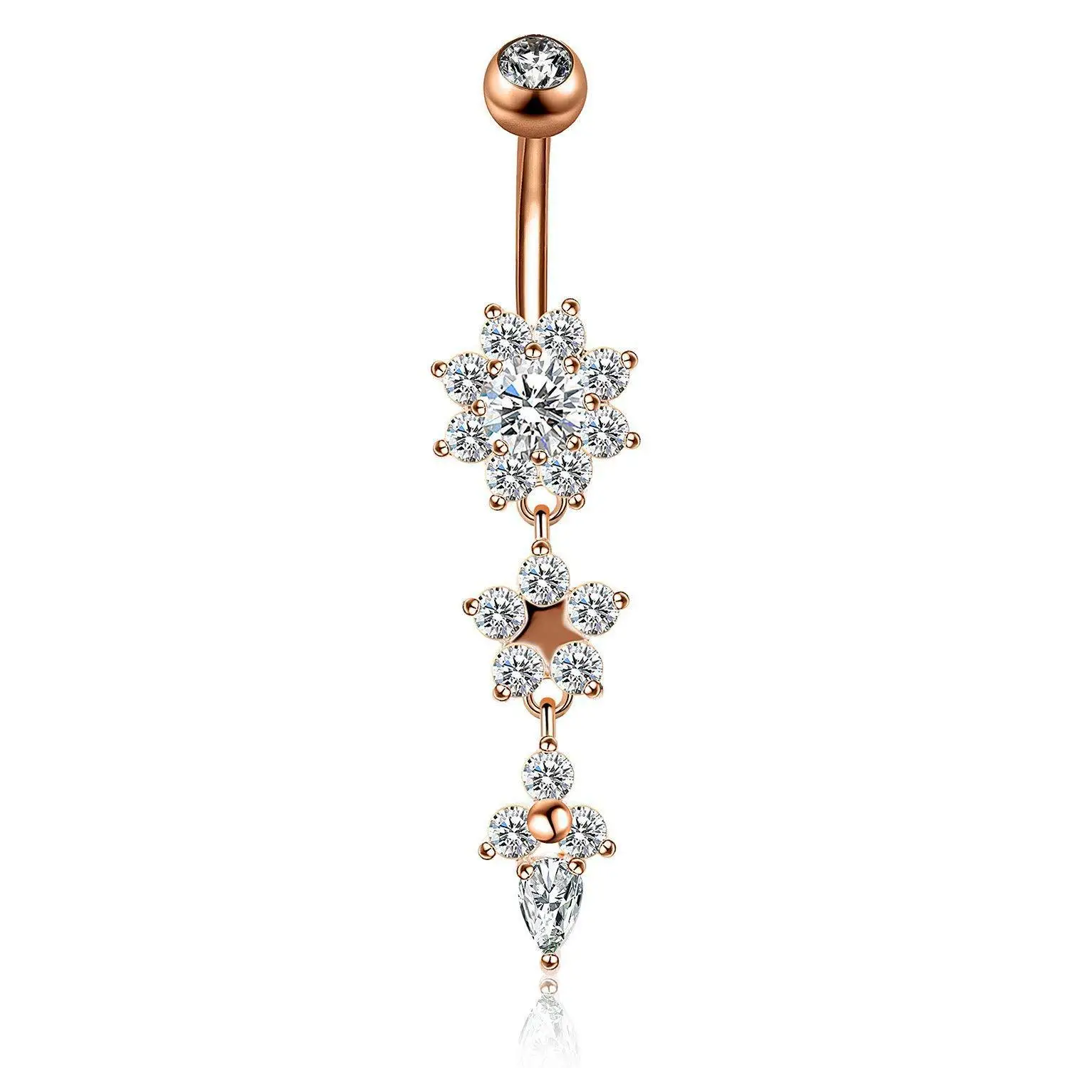 Popular stainless steel piercing body rings flower gold navel ring rose gold belly button ring set body puncture jewelry