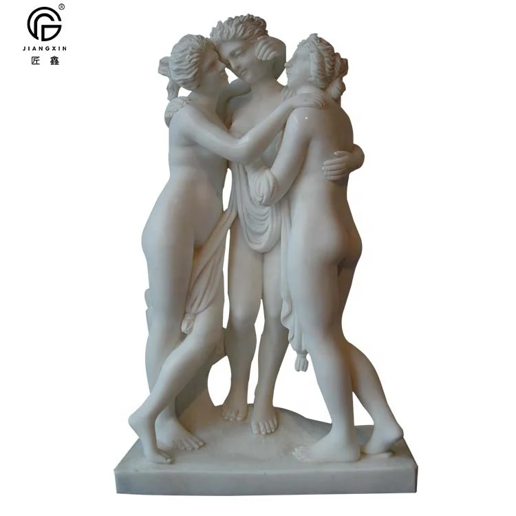 Hand carved Classical Nude Greek theThree Graces Marble Statue