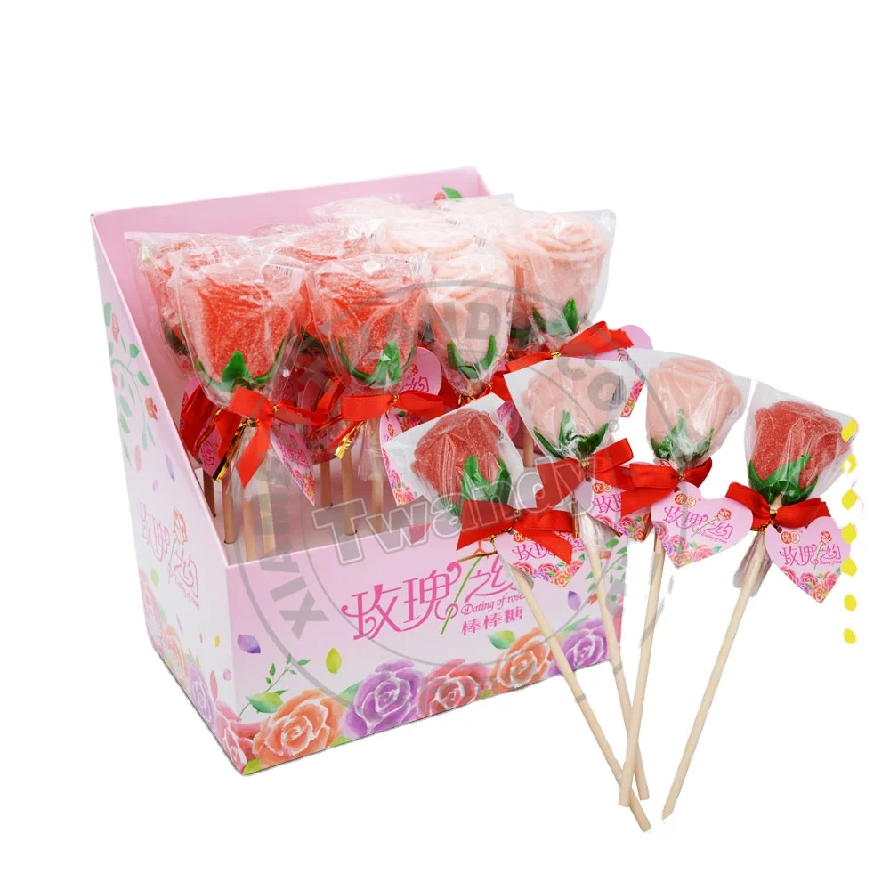 halal 3d rose fluorescent soft jelly gummy lollipop candy