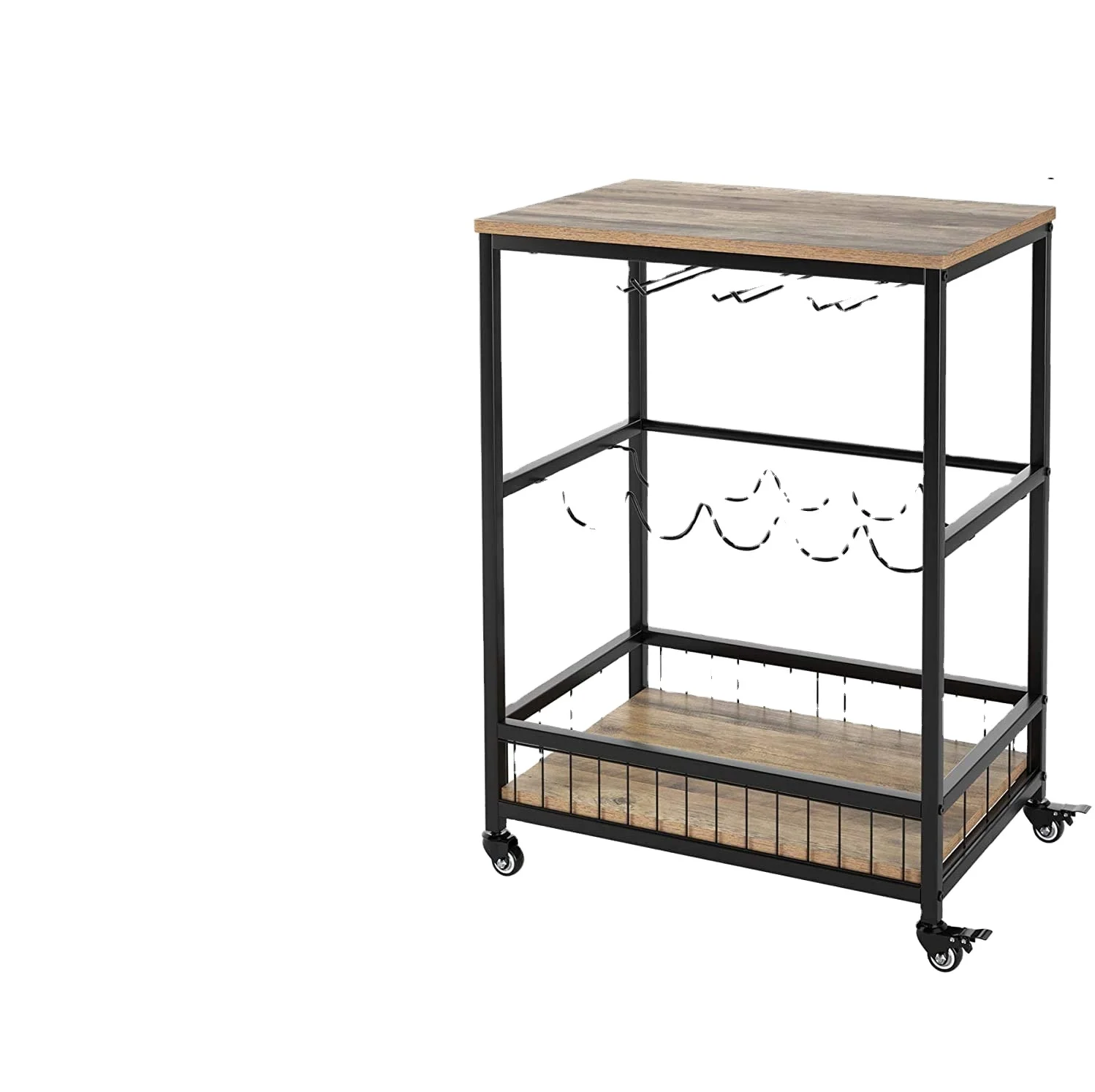 
Wine Bar Cart, Simple Modern Beverage Cart with Wine Rack/Glass Holder, Rolling Serving Cart with Lockable Wheels for Home Kitc 