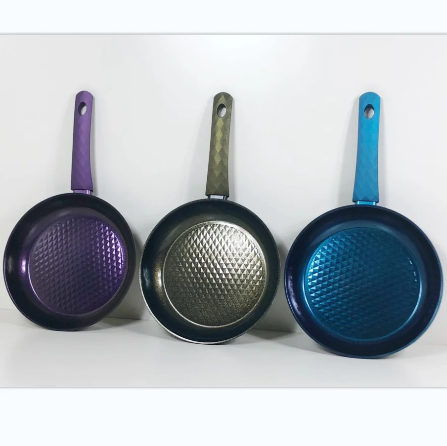 High quality 3D emboss diamond non stick frying pan with ceramic coating induction bottom make cooking easyer