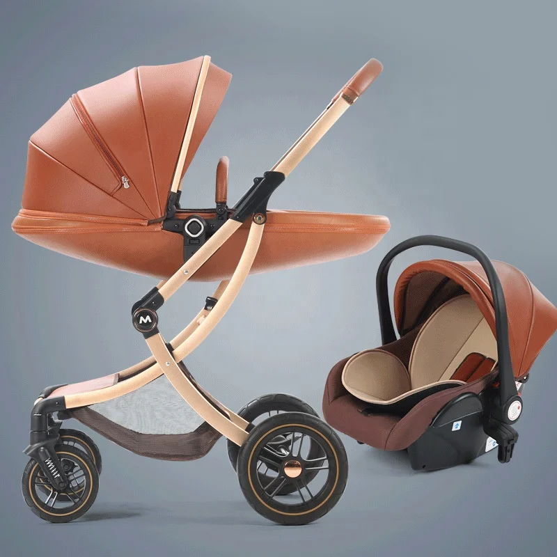 Eggshell shaped portable high landscape foldable 3-in-1 baby stroller with car carrying basket