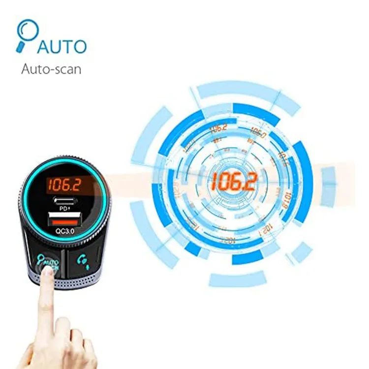 FM Transmitter Auto Scan FM USB QC3.0 PD Type C Fast Charging Car Charger Wireless 5.0 Handsfree Car FM Modulator