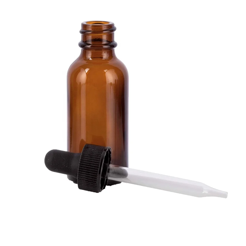 1 oz / 30 ml Amber Glass Boston Round Bottle with Black Dropper / boston round dropper bottles