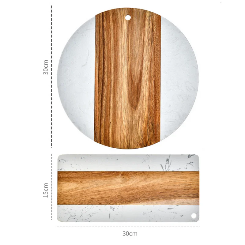 Wholesale Marble Stitching Acacia Wood Double-Sided Cutting Board round Steak Beef Fruit Bread Cheese Board