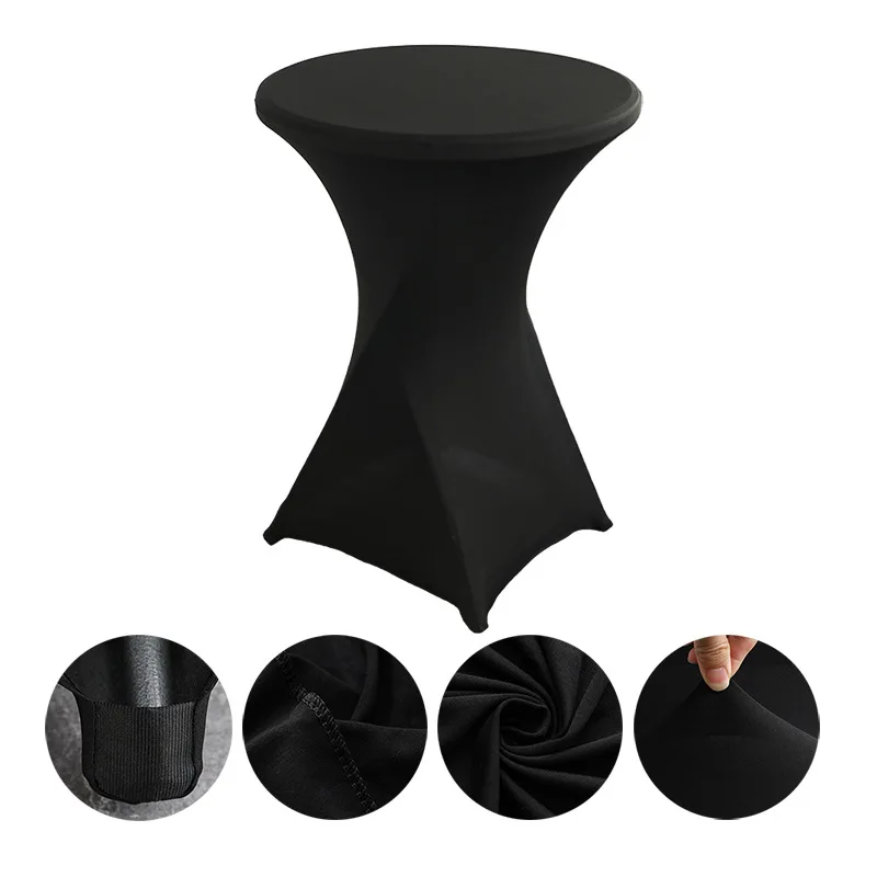 Custom Cheap Stretch Polyester Spandex Black Fitted High Round Bar Cocktail Table Cloths Table Cover For Wedding Event