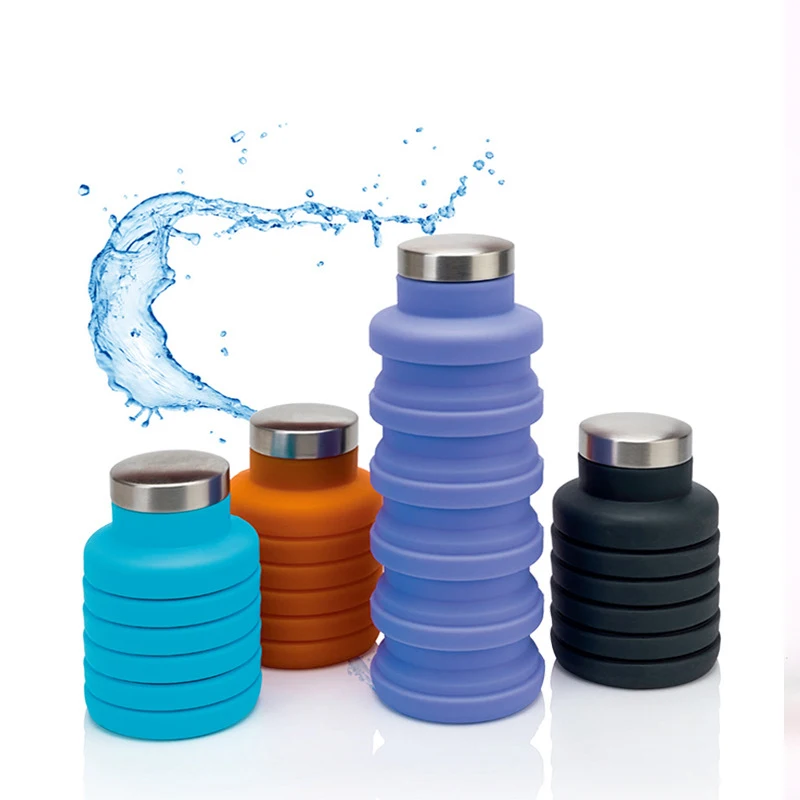 Silicone Foldable Water Bottles Portable Travel Water Bottle Leak Proof Waterbottle with Clip