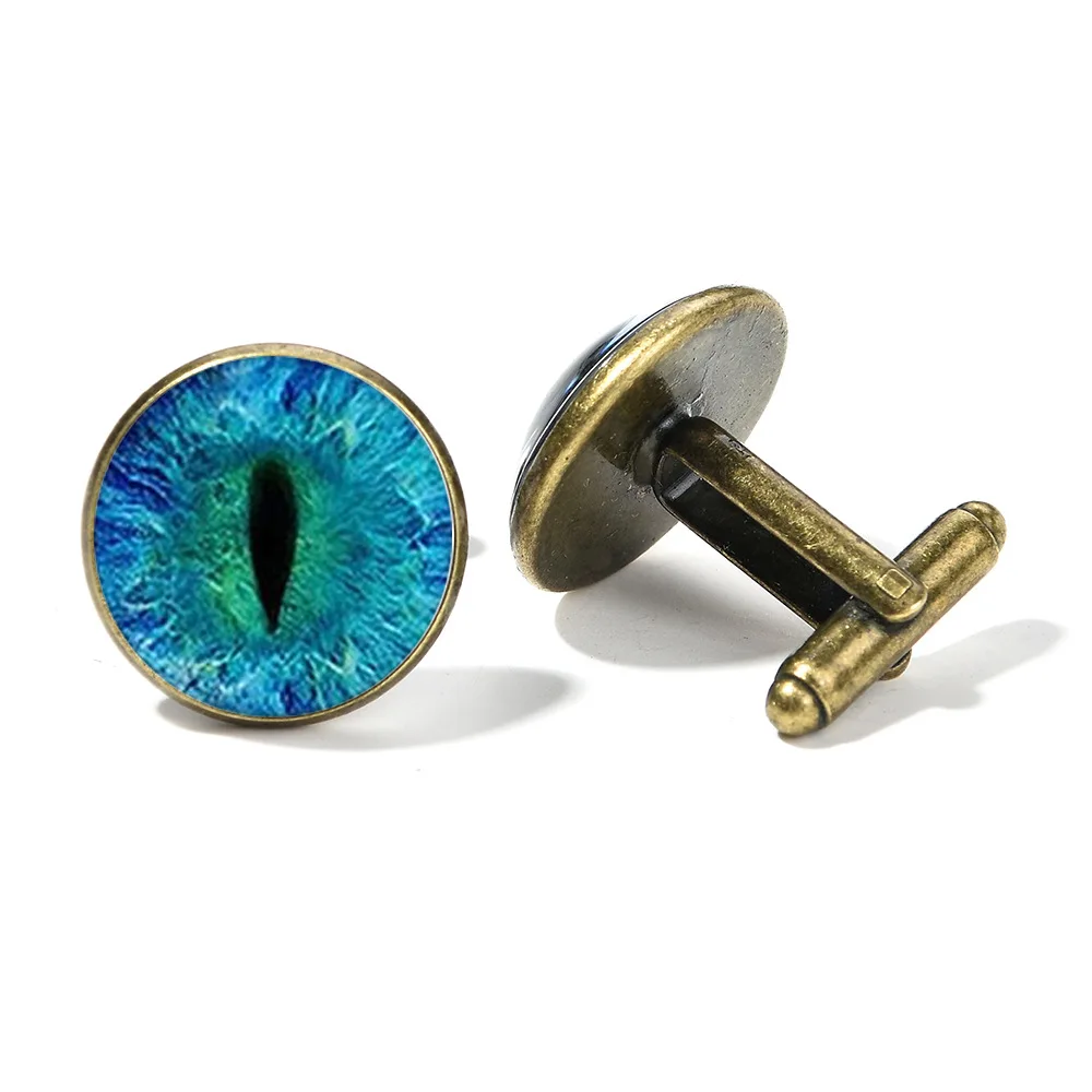 QIUHAN OEM 2023 New Men Cuff Jewellery Pupil Cufflinks Time Gem Blue 1 Piece OPP Bag Alloy Chain Copper Cuff Links Car Logo