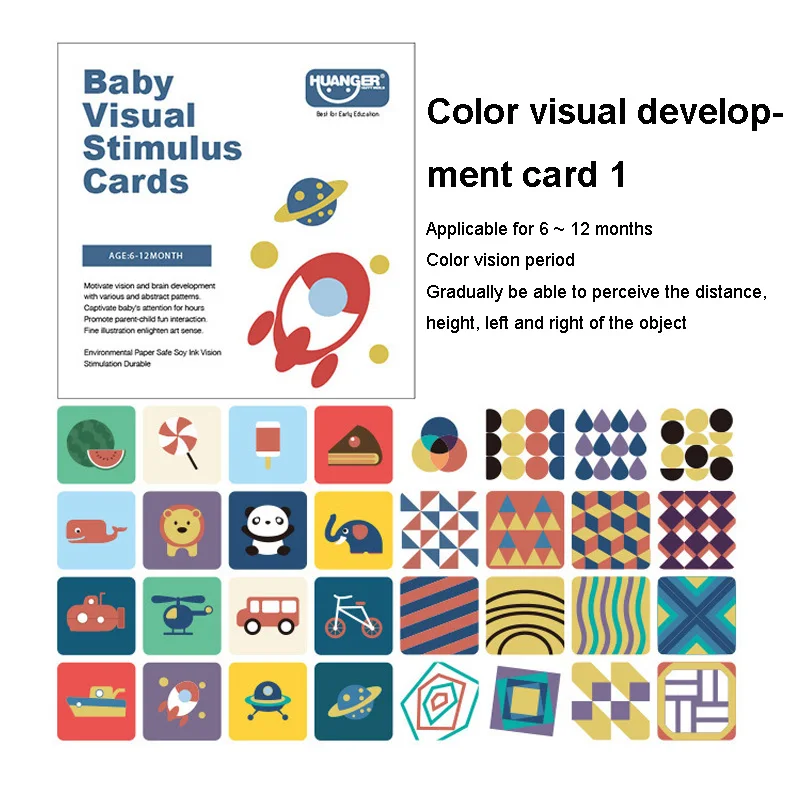 Kids Children Early Learning Card 0-36M Black And White Colorful Newborn Baby Visual Stimulus Cards