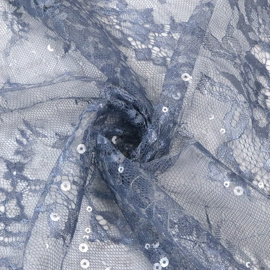 Stylish Luxury Flower Embroidered Bridal Dress Making Lace Fabric for Wedding and Party with 3mm 5mm Transparent Sequin