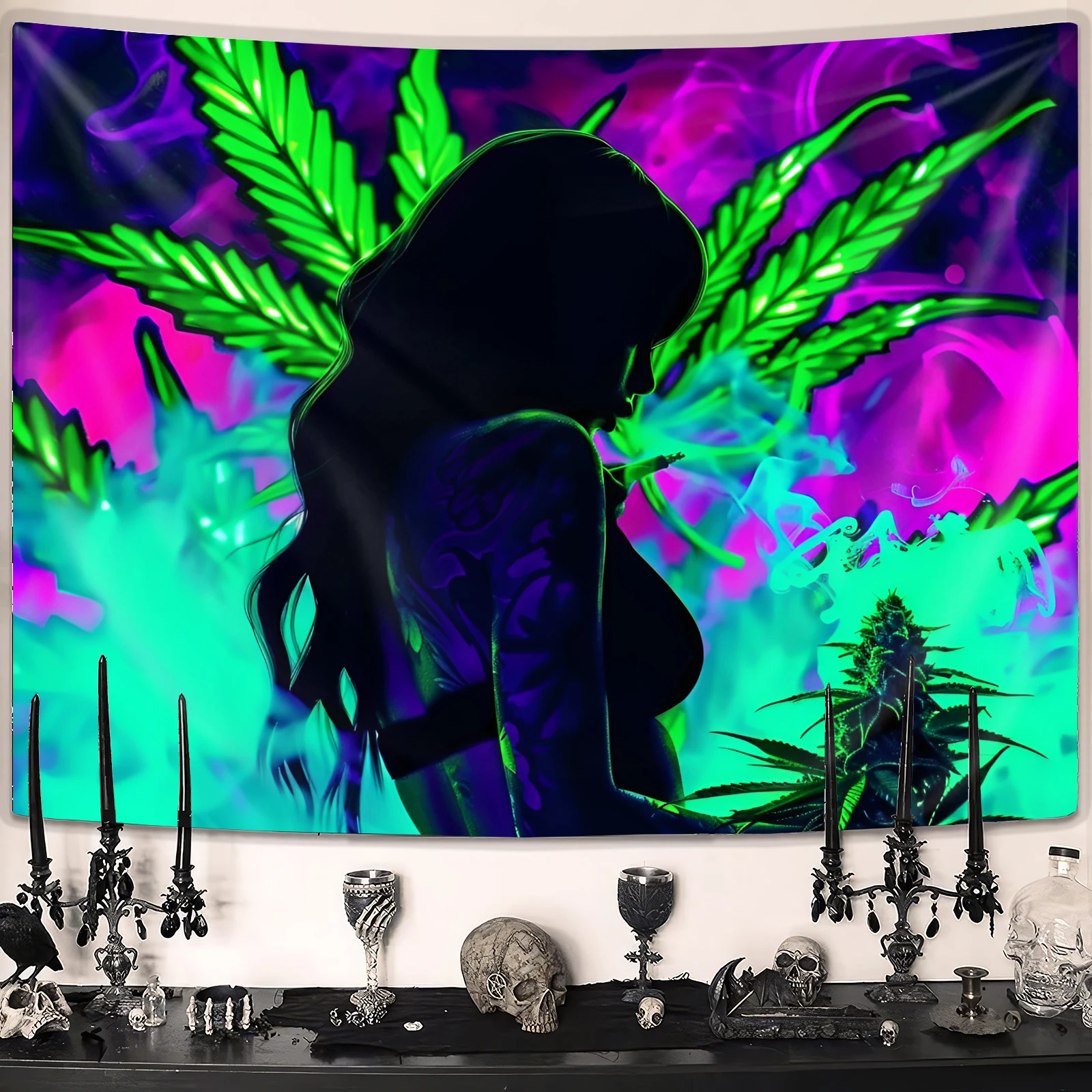 Cool Girl Fluorescent Tapestry Custom Design Animal Pattern Wall Art for Living Room Woven Printed Techniques Anime Feature