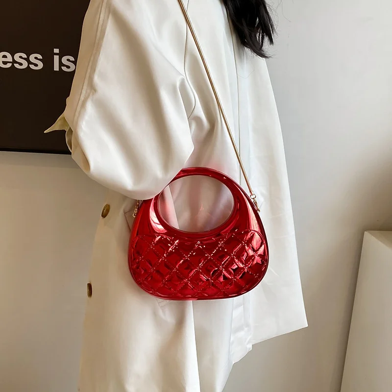 Fashion Women Acrylic Clutch Purse Half Moon Woman Bag Chain Shoulder Evening Handbag for Wedding Ladies Gold Moon Sling Purses