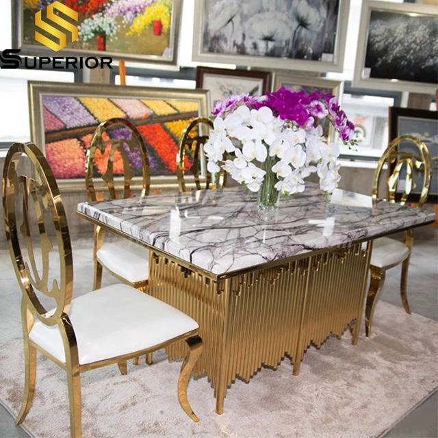 wholesale gold stainless steel wedding dining tables for luxury hotel event