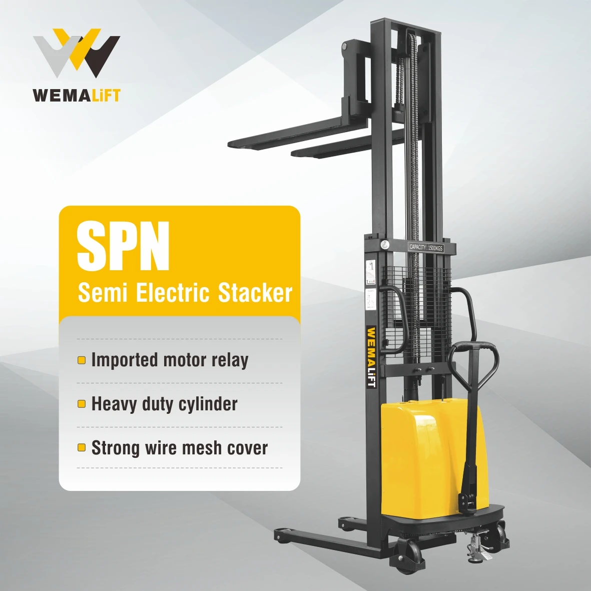 1ton 1000kgs Semi Electric Pallet Stacker Forklift