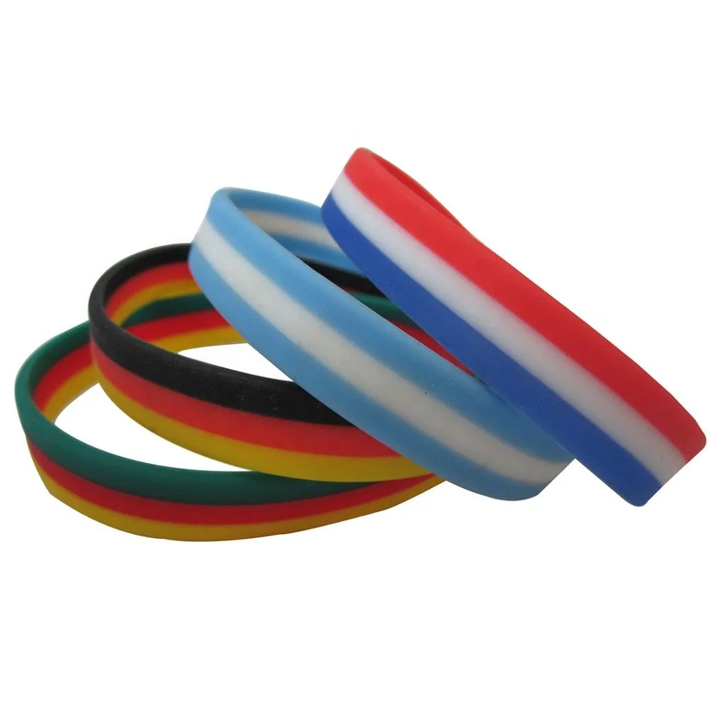 Customized Personalized Country Flag Layer Tricolors Strips Printing Sports Silicone Rubber Wristband Hand Bracelet Band