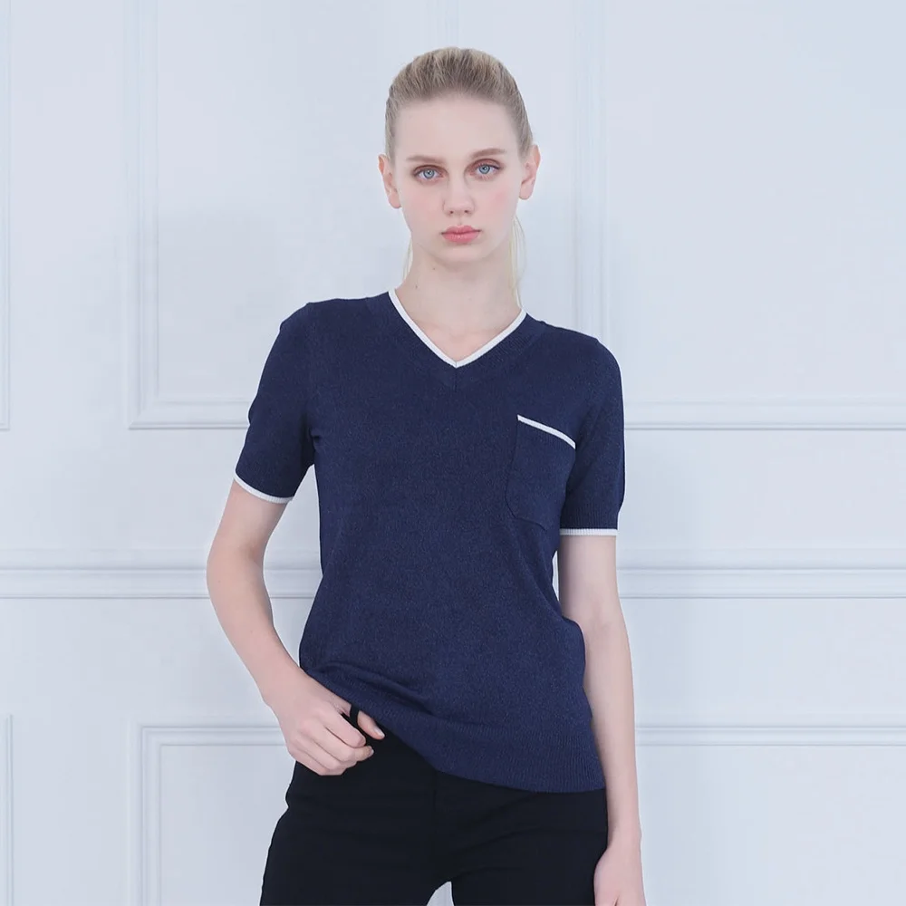 
2020 Best Quality O-neck Slim knit blouse Women Elastic solid color short Sleeve t shirt for women 