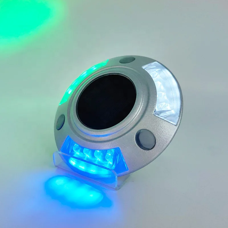 Bright Yard Pathway Lighting Ground Mounted Blue Green White 3 Colored LED Road Markers Lamp Wireless Solar Panel Dock Light