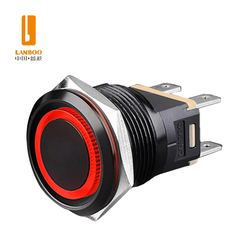LB22C/LB25C Metal High Current Button Switch Self-locking Reset 2NO Ring ring power supply standard light