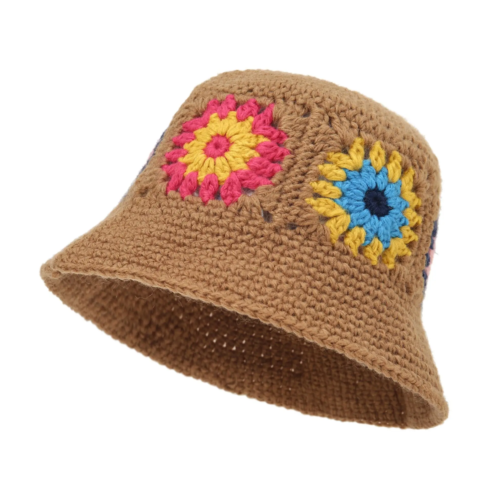 Custom Knitted Bucket Hat Summer Winter Women Flower Dome Casual Hats Hand Crocheted Fisherman bucket Cap