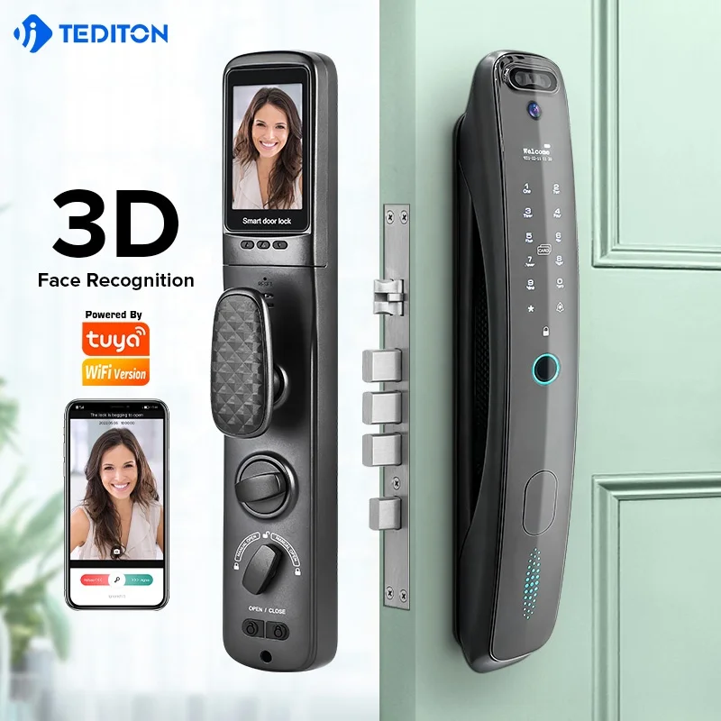 Tediton 3D Face ID дверной замок с камерой/цифровой глазок звонок Tuya Wi-Fi отпечаток пальца смарт-телефон функцией распознавания