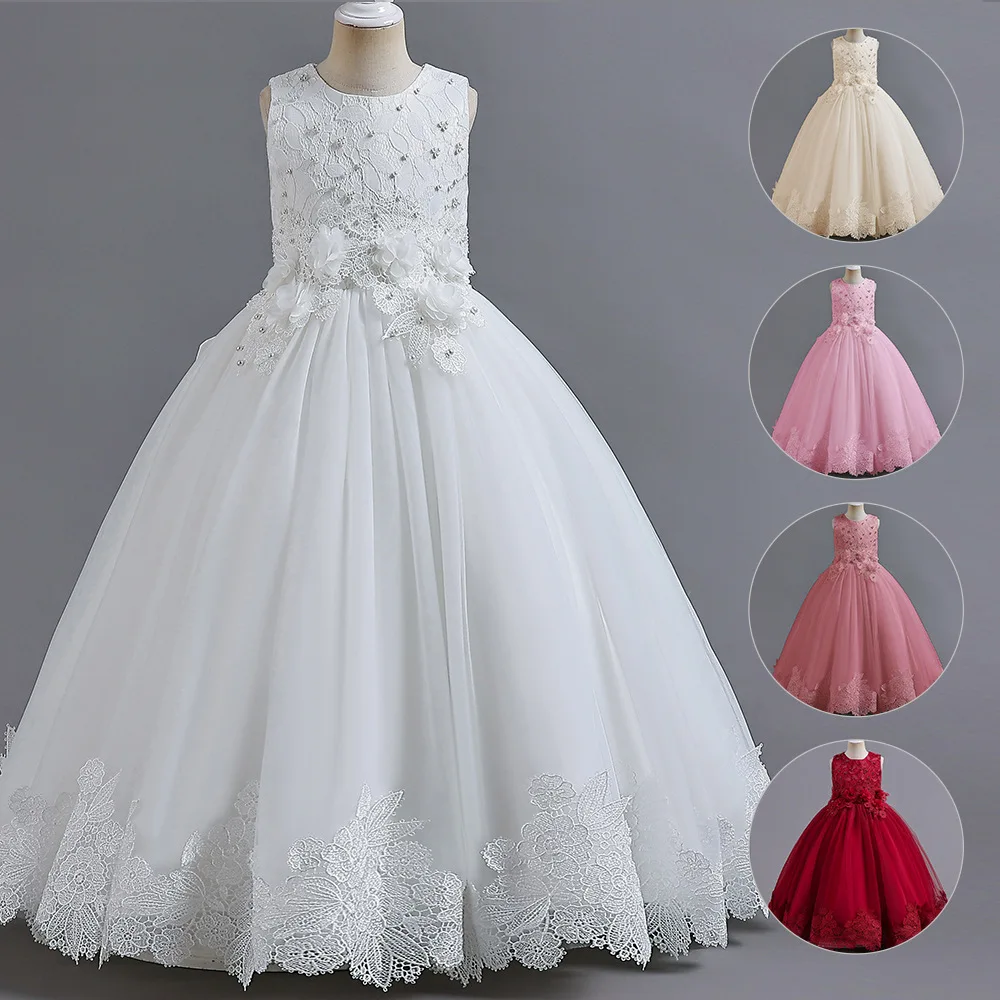Girls Wedding Evening Ball Gown For Prom Flower Sequin Kids Party Dresses Girl Children Costume Embroidered Princess Dresses