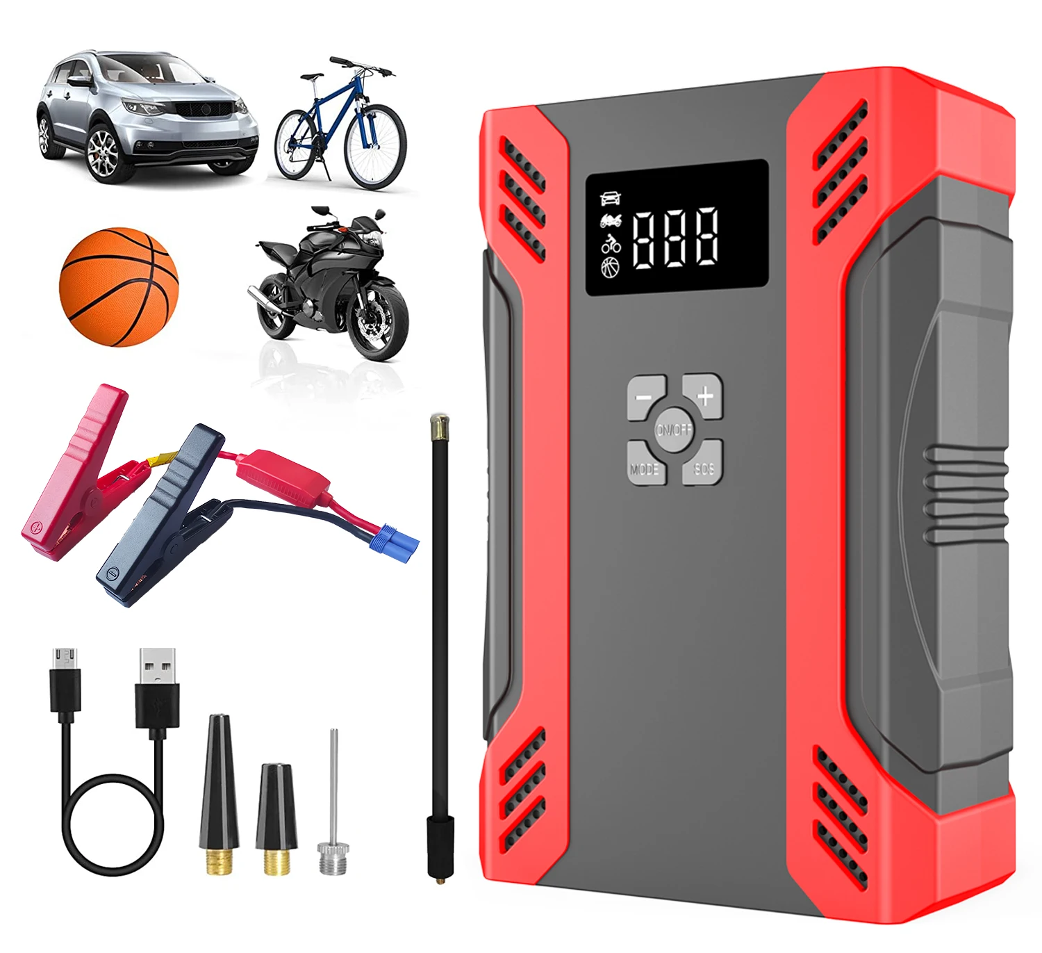 New Arrival Wholesale portable 2000A peak current 4 in 1 car jump starter with air pump jump Starter with air compressor