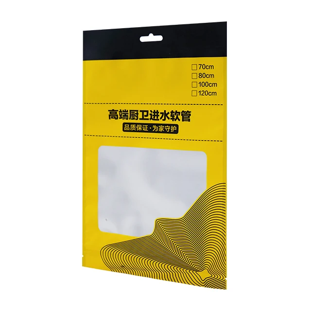 custom 3 side heat sealing bag clear window pouches easy tear open mouth bags with hang hole