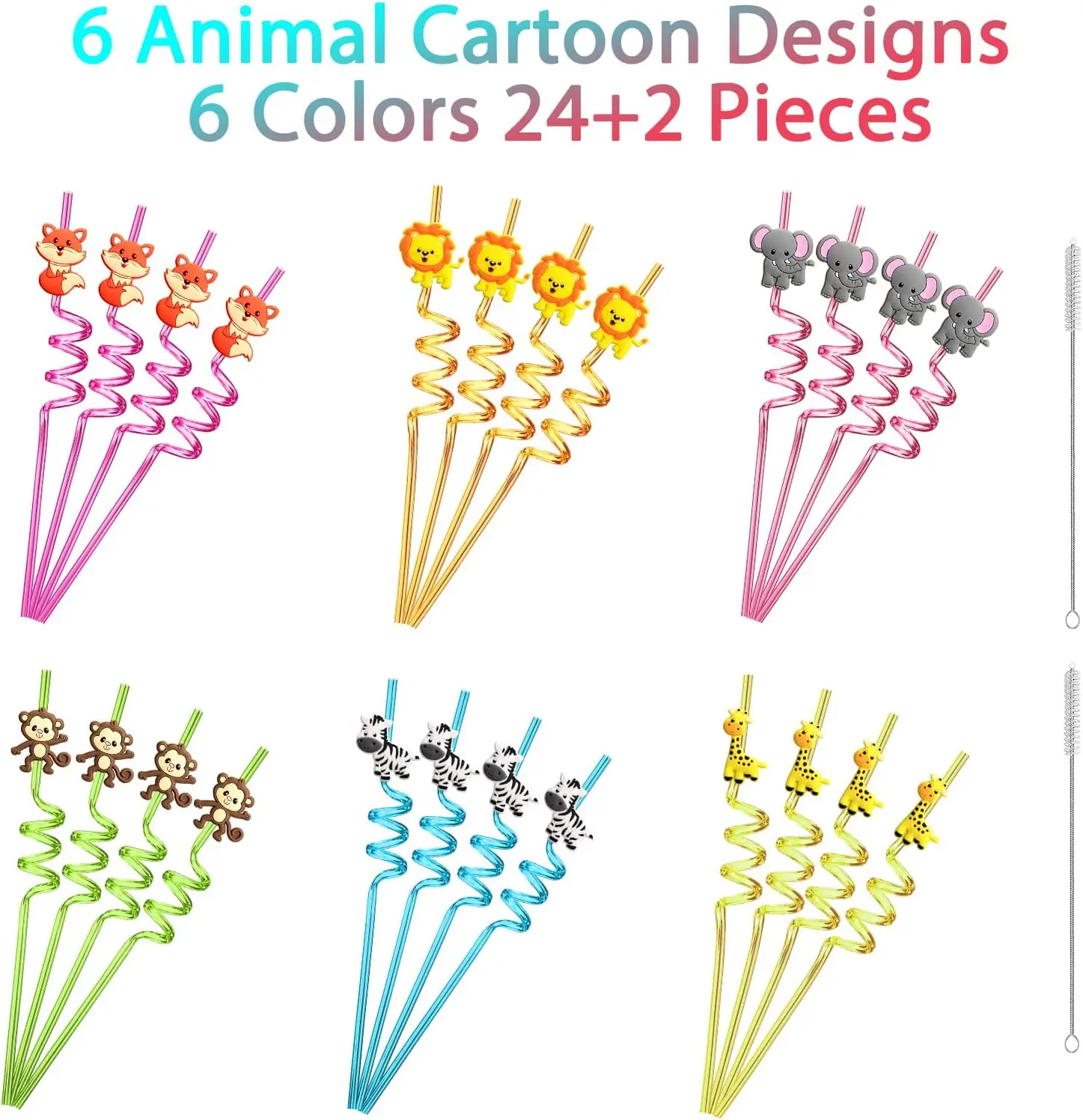 Reusable Jungle Animal Plastic Straws for Lion Fox Zebra Giraffe Safari Birthday Party Supplies Favors Woodland Party Gift Favor