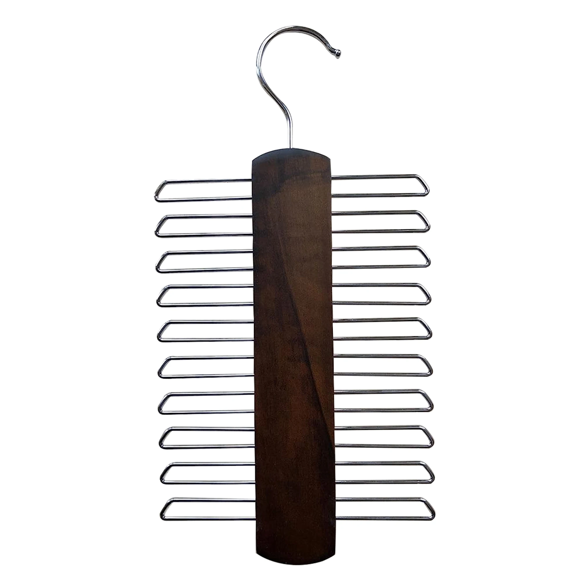 Premium Wooden Necktie and Belt Hanger Center Organizer and Storage Rack with a Non-Slip 20 Hooks