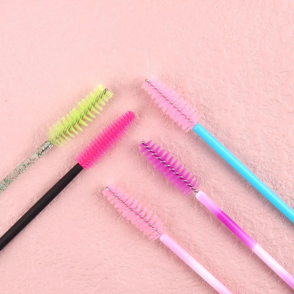 Disposable Spoolie Makeup Glitter Diamond ODM OEM Custom Lash Brushes Mascara Plastic Handle Micro Lash Brushes White  Black