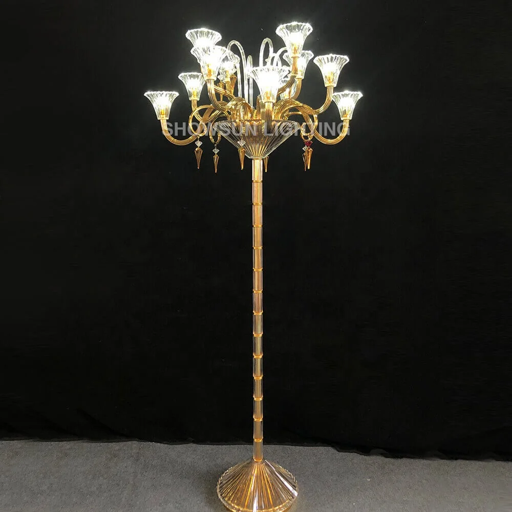 Luxury Home Decor Modern Crystal Standing Light Brass Gold Crystal Floor Lamp For Living Room