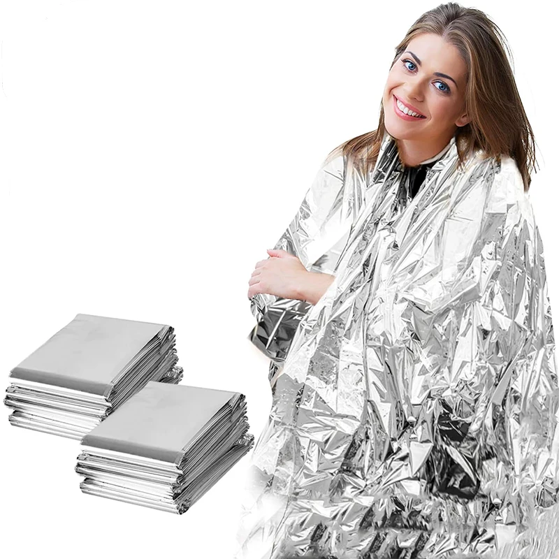 Light Weight Double-Sided Silver Aluminized Foil Survival Emergency Mylar Thermal Space Blankets Polyester