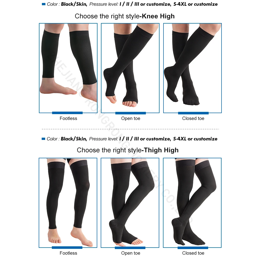 Factory Wholesale Knee High 20-30 mmHg Gradual Varicose Compression Socks Basic Care Medical Open Toe Compression Stockings