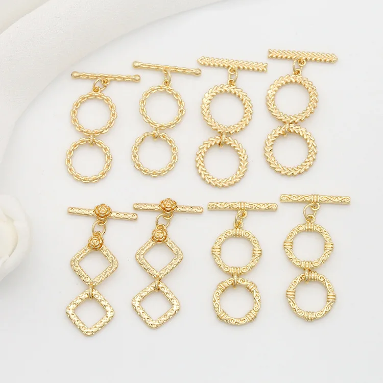 
New Design Necklace Bracelet Fashion Accessories Manufacturer Brass 14K Gold Plated OT Toggle Clasps for Jewelry Making 