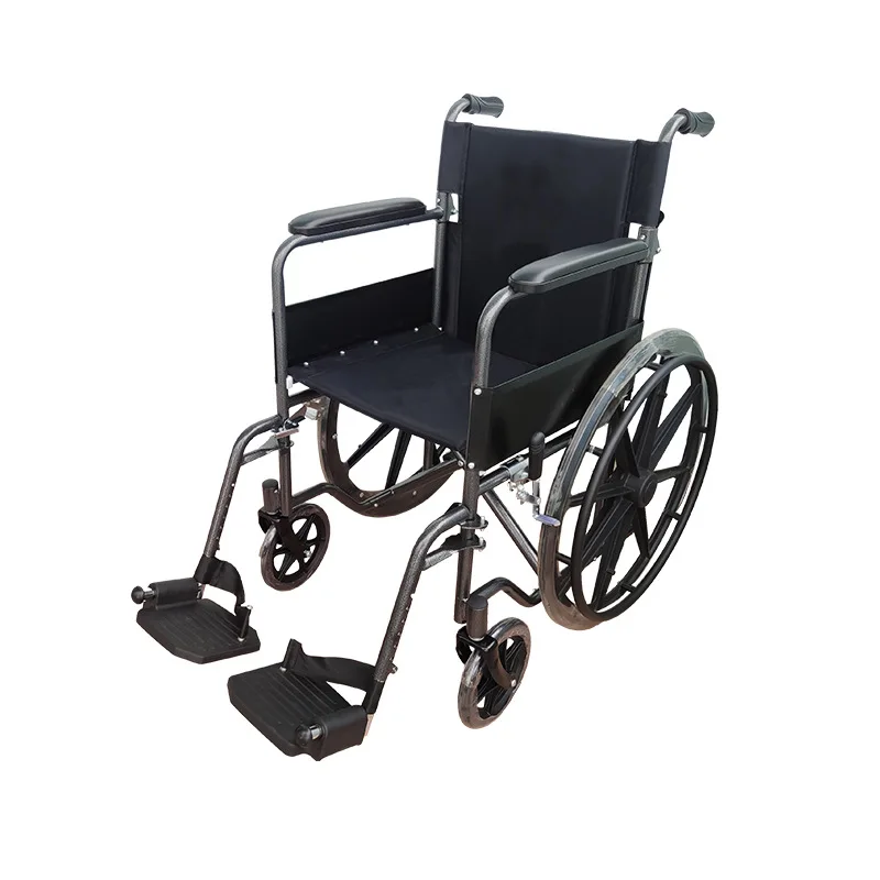 Standard load 100kg wheel chair high quality steel welding arm rest folding wheelchair with footrest